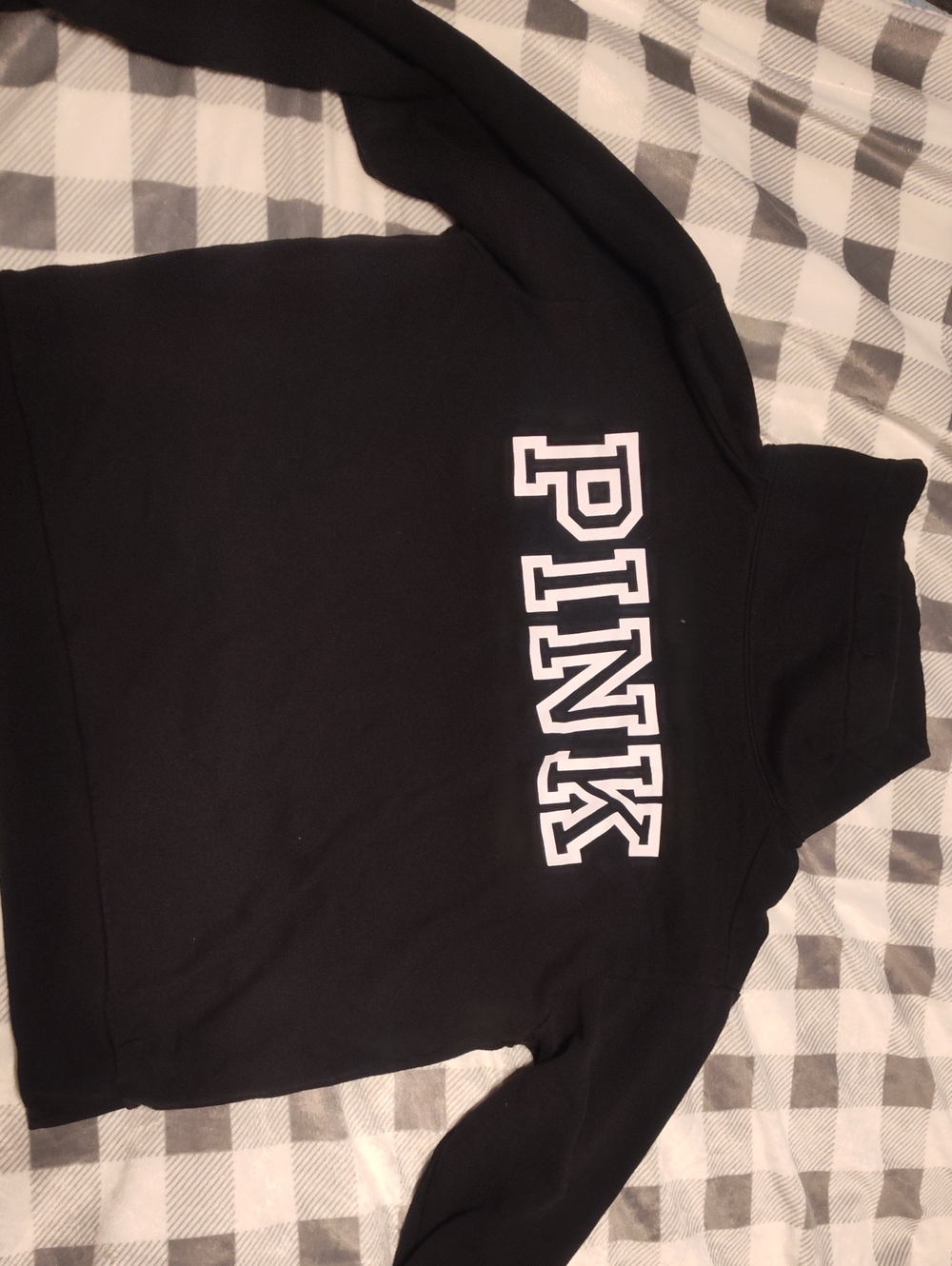 PINK Victoria's Secret Black Pullover Hoodie with White Label